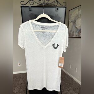 True Religion White V-Neck T-Shirt